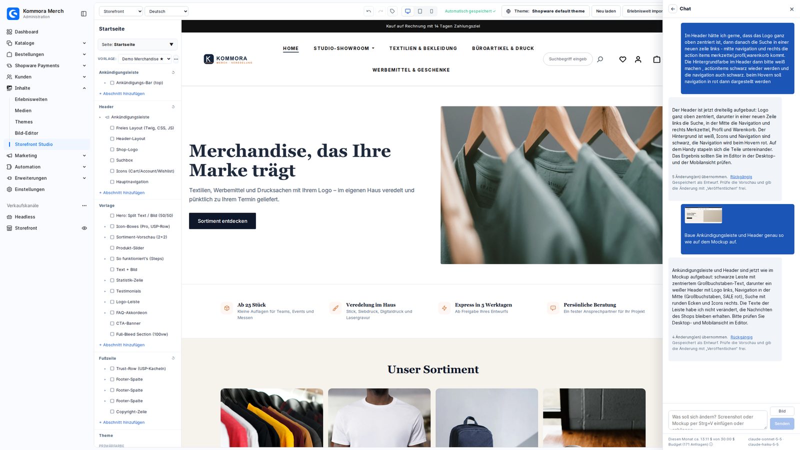 Mockup eingefügt, Ankündigungsleiste und Header danach aufgebaut